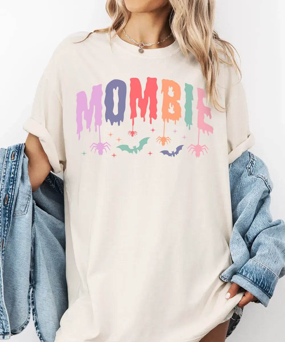 Mombie Comfort Colors T-Shirt or Crewneck Sweatshirt – Cute Colorful Spooky Halloween Mom Shirt - Woven Mama