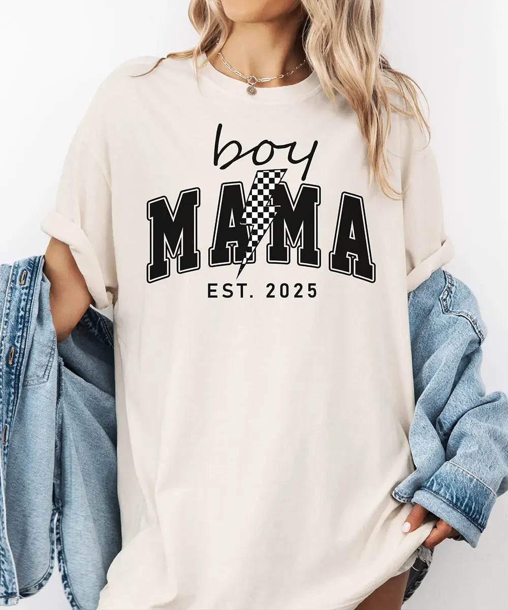Custom Boy Mama T-Shirt – Personalized Year “Est.” Comfort Colors® Tee - Woven Mama