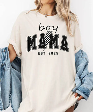 Custom Boy Mama T-Shirt – Personalized Year “Est.” Comfort Colors® Tee - Woven Mama