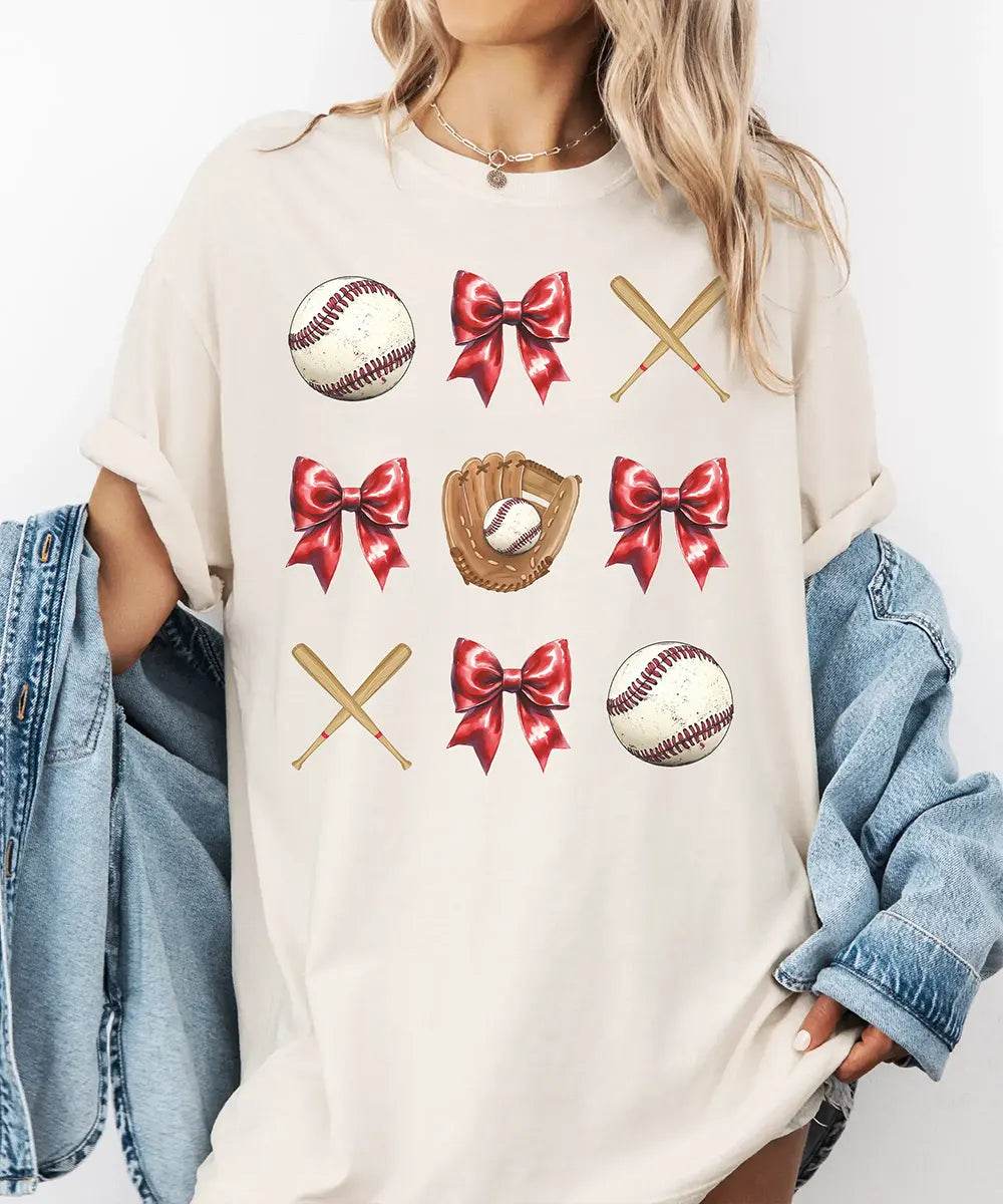 Coquette Bow Baseball T-Shirt – Baseball Mom Game Day Tee - Woven Mama