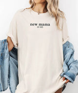 Custom New Mama Comfort Colors® T-Shirt – Minimalist Est. Year Personalized Mom Shirt - Woven Mama