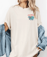 MAMA Comfort Colors® T-Shirt – Bear with Bow Pocket Print Mom Shirt - Woven Mama