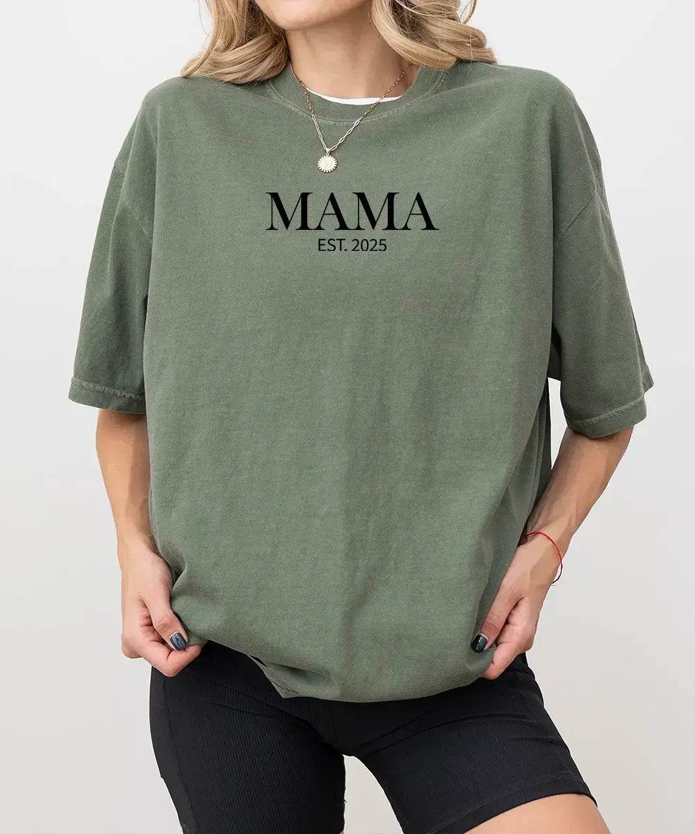 Mama Est. Comfort Colors® T-Shirt or Crewneck Sweatshirt - Woven Mama