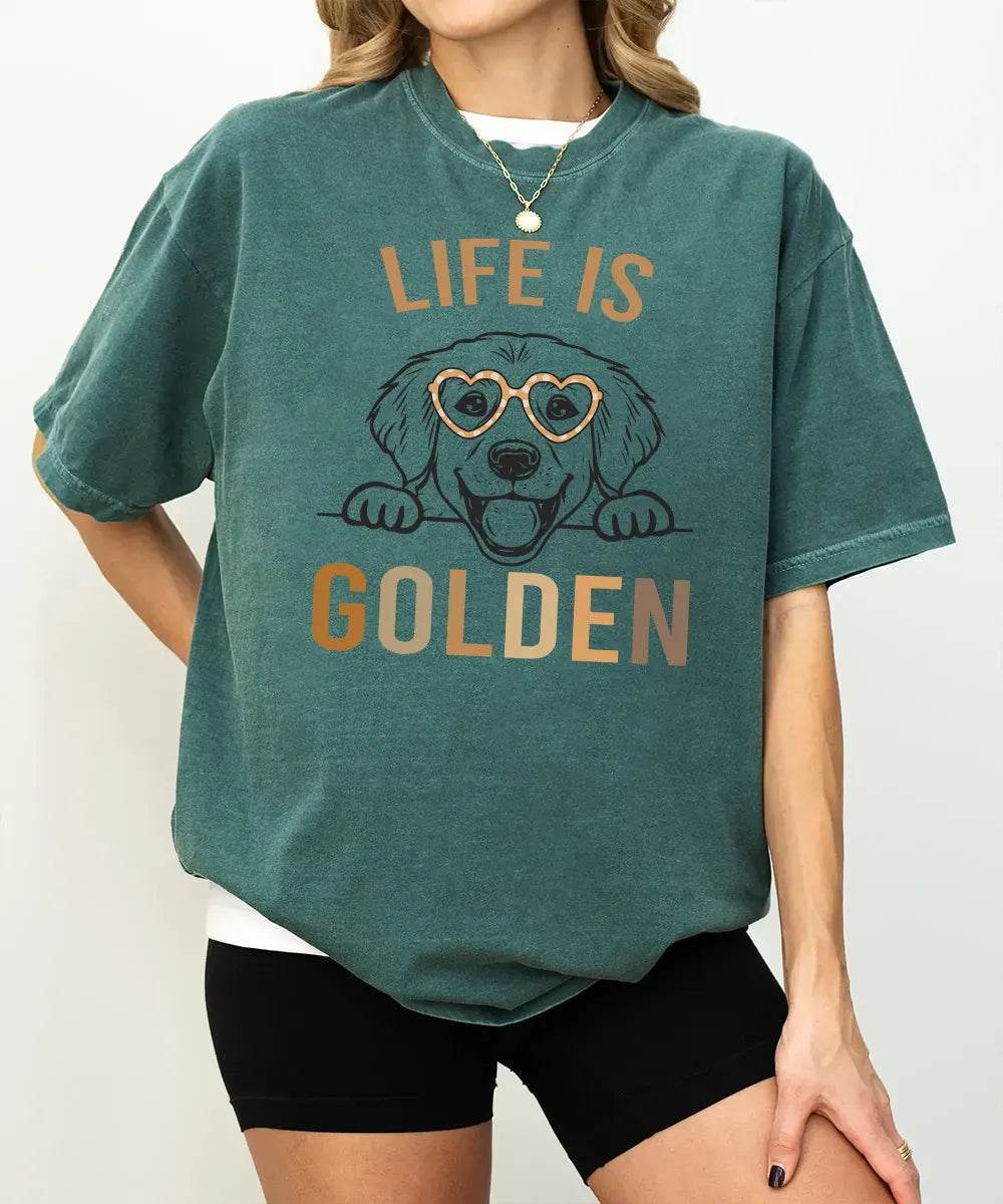 Life is Golden Shirt – Golden Retriever Dog Mom Comfort Colors® Tee or Sweatshirt - Woven Mama