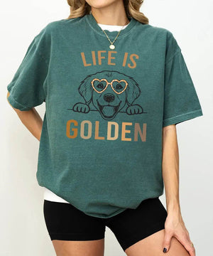 Life is Golden Shirt – Golden Retriever Dog Mom Comfort Colors® Tee or Sweatshirt - Woven Mama
