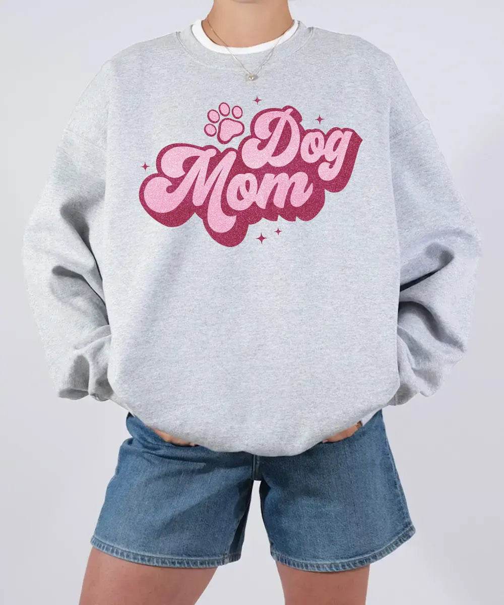 Retro Glitter Dog Mom Shirt – Printed Glitter Effect Comfort Colors® Tee or Sweatshirt - Woven Mama