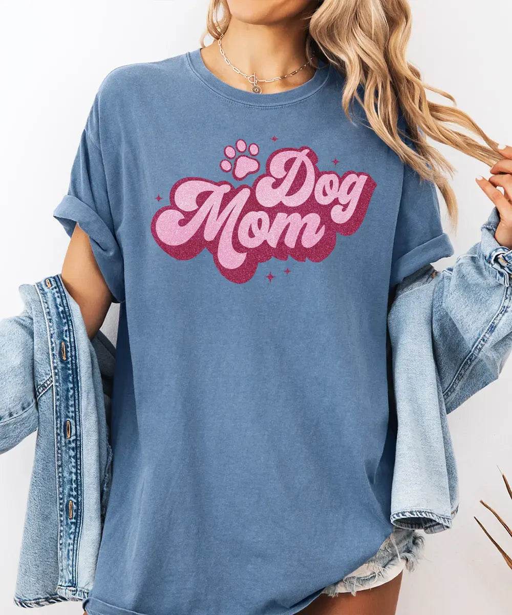 Retro Glitter Dog Mom Shirt – Printed Glitter Effect Comfort Colors® Tee or Sweatshirt - Woven Mama
