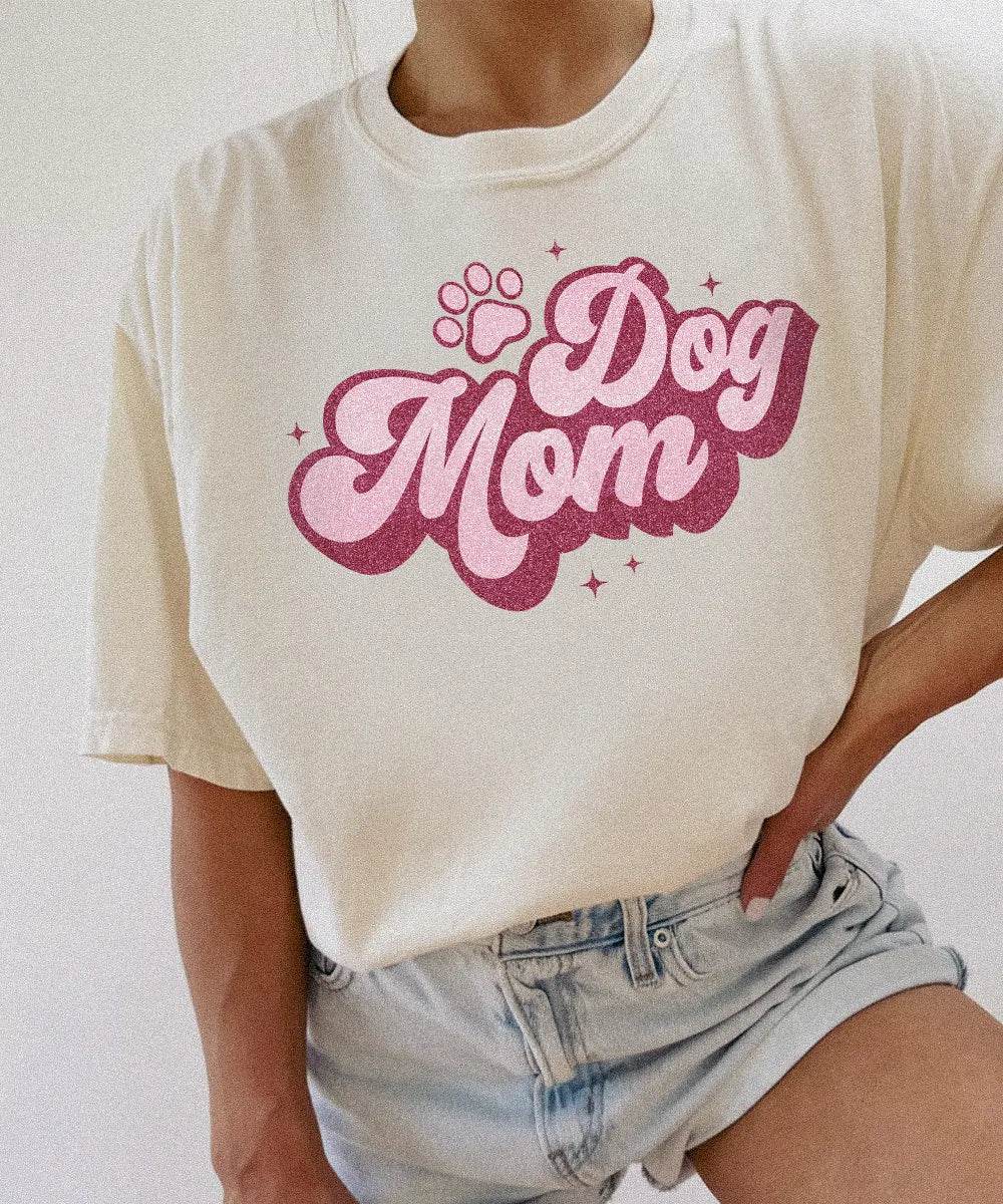 Retro Glitter Dog Mom Shirt – Printed Glitter Effect Comfort Colors® Tee or Sweatshirt - Woven Mama