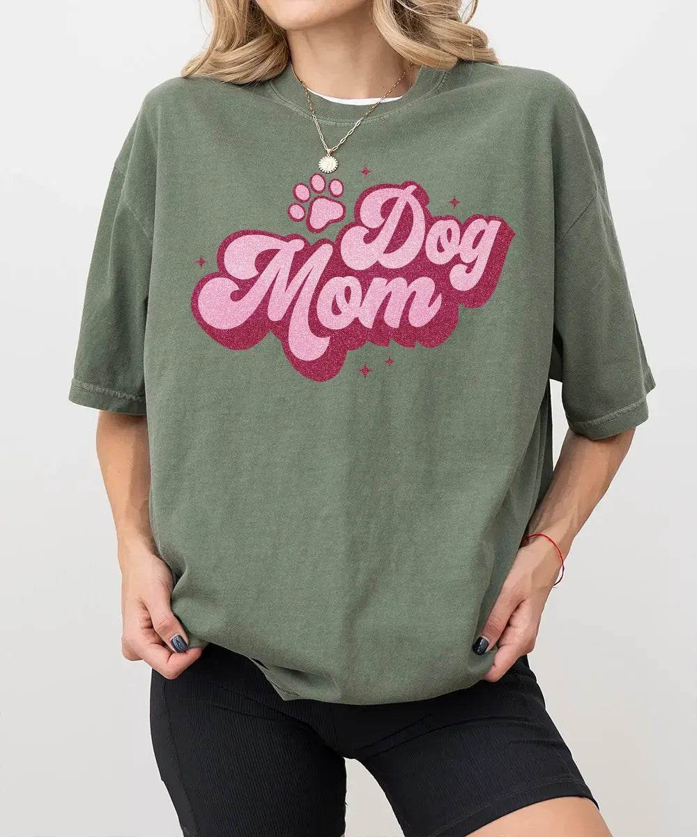 Retro Glitter Dog Mom Shirt – Printed Glitter Effect Comfort Colors® Tee or Sweatshirt - Woven Mama