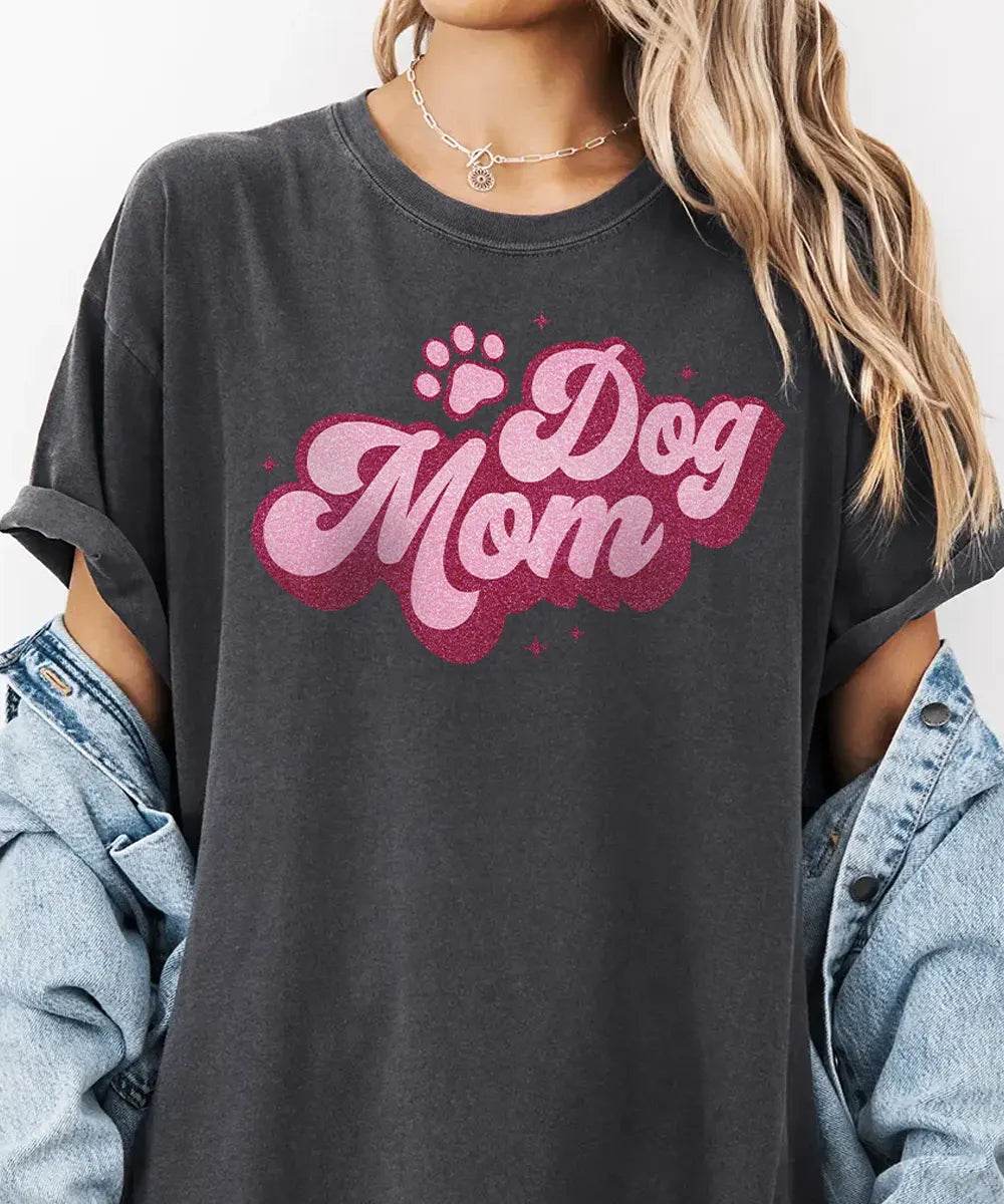 Retro Glitter Dog Mom Shirt – Printed Glitter Effect Comfort Colors® Tee or Sweatshirt - Woven Mama