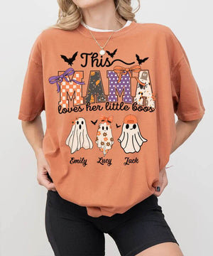 Custom Halloween Mama Comfort Colors T-Shirt or Crewneck Sweatshirt – This Mama Loves Her Little Boos - Woven Mama