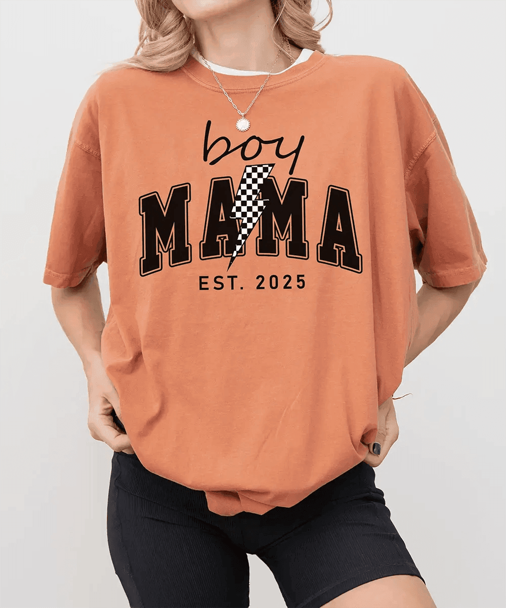 Custom Boy Mama T-Shirt – Personalized Year “Est.” Comfort Colors® Tee - Woven Mama