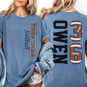 Custom Football T-Shirt or Sweatshirt – Personalized Name & Number - Woven Mama
