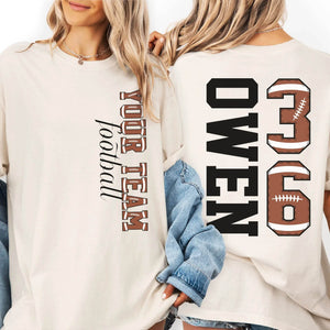 Custom Football T-Shirt or Sweatshirt – Personalized Name & Number - Woven Mama