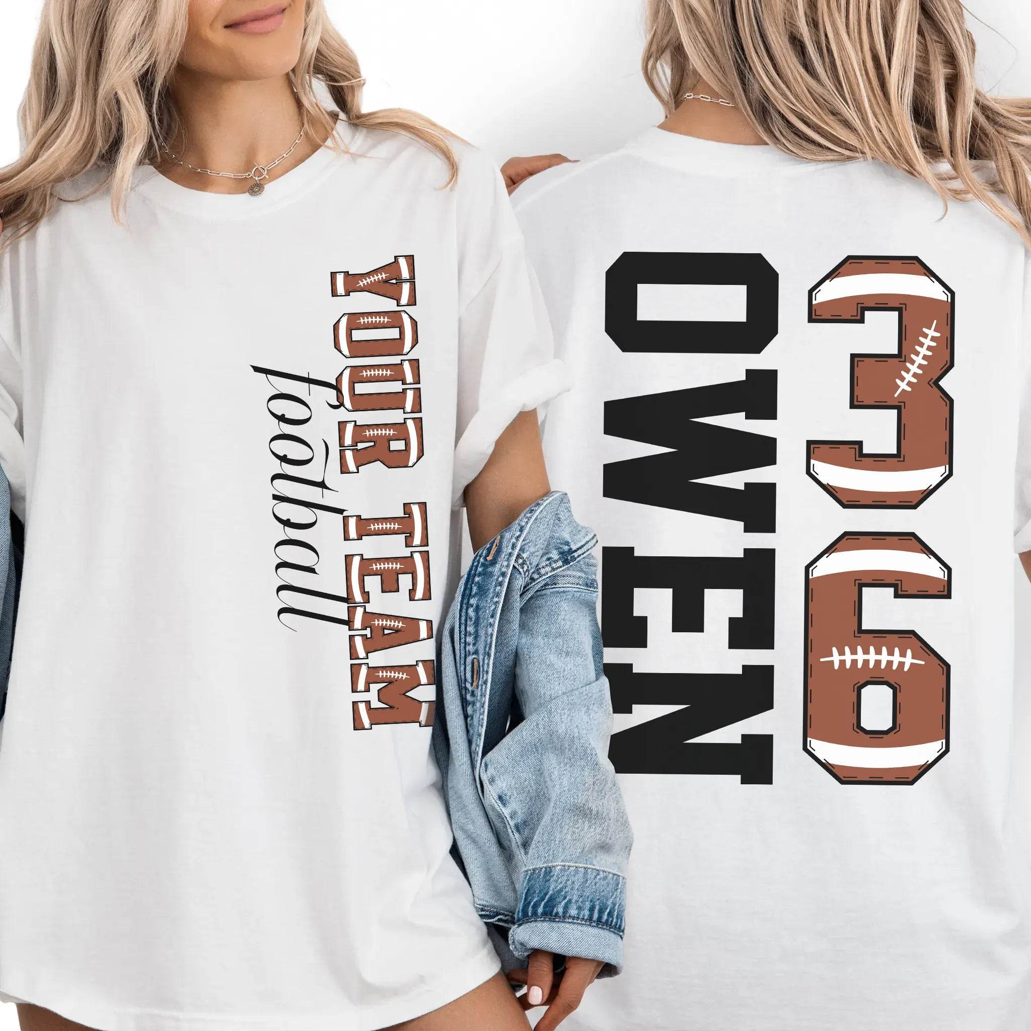 Custom Football T-Shirt or Sweatshirt – Personalized Name & Number - Woven Mama