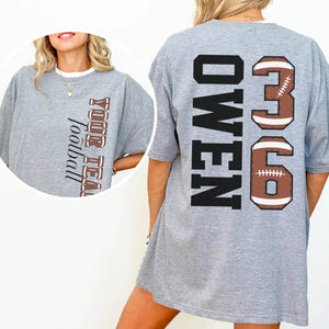 Custom Football T-Shirt or Sweatshirt – Personalized Name & Number - Woven Mama