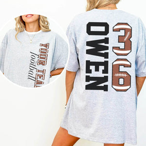 Custom Football T-Shirt or Sweatshirt – Personalized Name & Number - Woven Mama