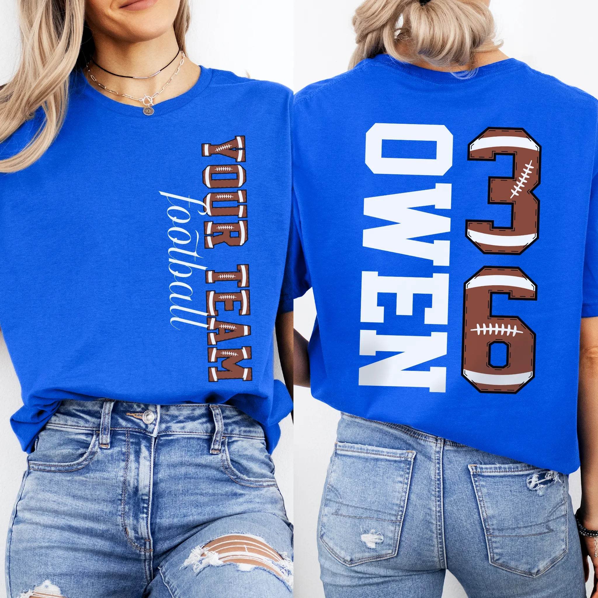 Custom Football T-Shirt or Sweatshirt – Personalized Name & Number - Woven Mama